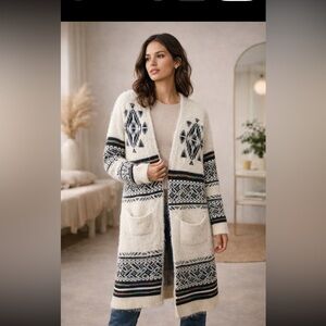MM by My Michelle Aztec Fuzzy Long Cardigan